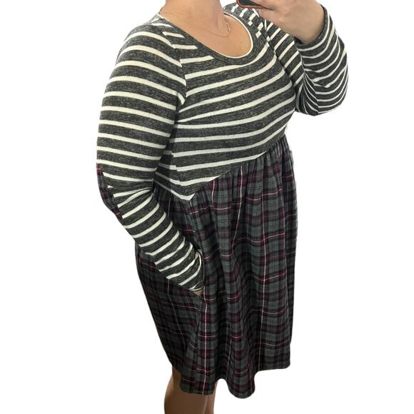 Andrée by Unit MEDIUM Striped Plaid Pocket Elbow Patch Pocketed Swing Dress - Picture 4 of 12